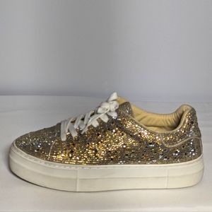 NEW Blue by Betsey Johnson Womens Rhinestone Sidny Sneaker Sz 9 Gold